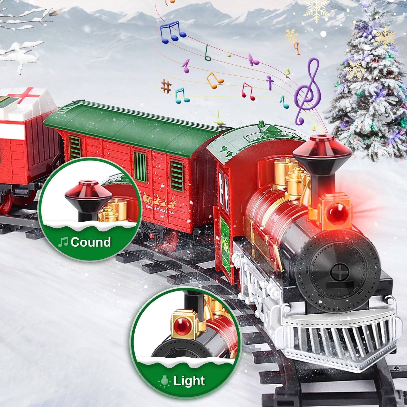 Neragron Christmas Tree Train Set, Electric Train Toys with Light &Sounds, Christmas Toy Train Gifts for Kids (On The Christmas Tree)