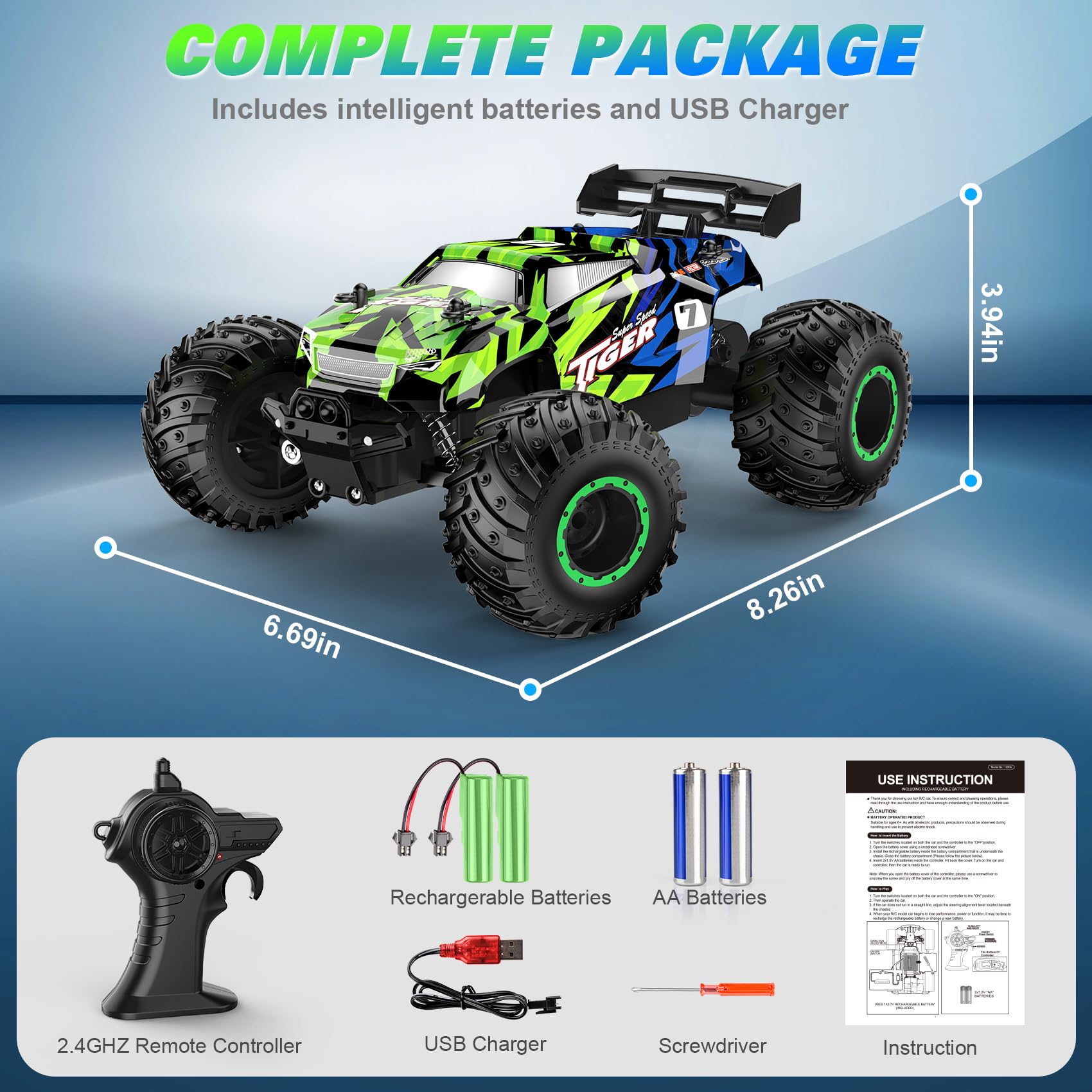 PHYWESS Remote Control Car, RC Cars Kids Toys for Boys 5-7, 2.4Ghz RC Truck Toys for Girls, Off Road Monster Truck Toys with Headlights & Car Body Lights, 20 KM/H RC Crawler Toy Cars for Kids