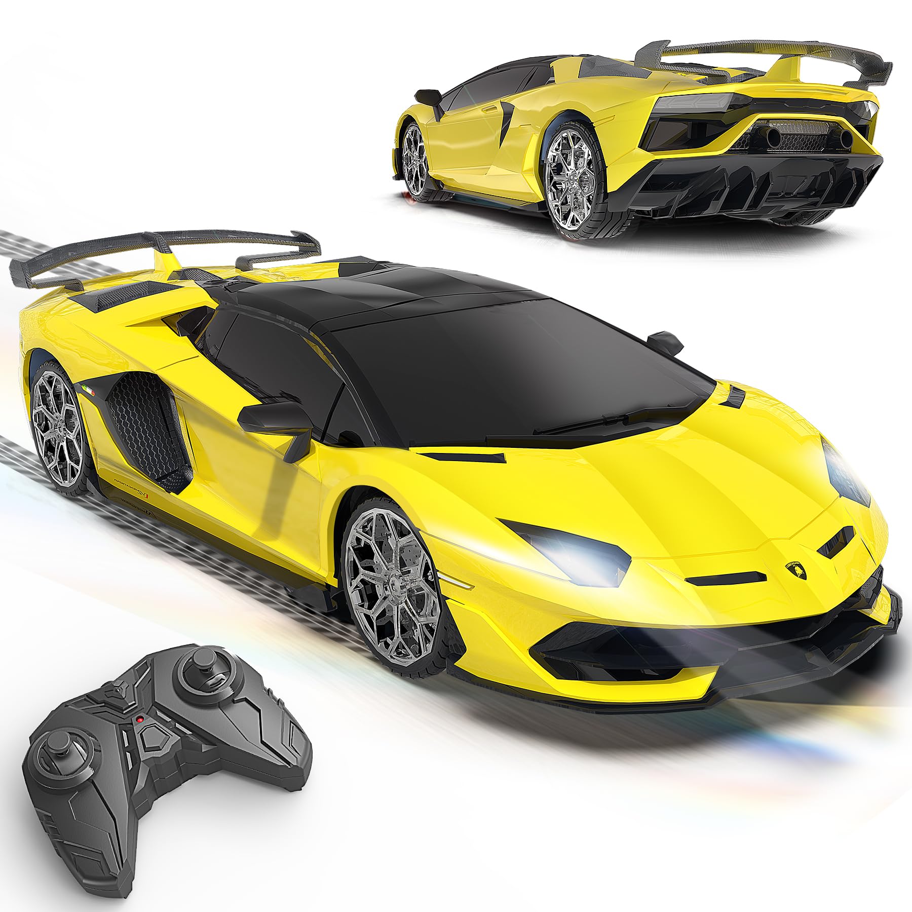 Remote Control Car for Lamborghini, Officially Licensed 1:16 Scale Lambo Hobby Rc Cars with Headlight, 2.4GHz Race Car for Boy Girl 4-12 Years Old, 12Km/h Vehicle Toy for Kids, Birthday Gift