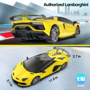 Remote Control Car for Lamborghini, Officially Licensed 1:16 Scale Lambo Hobby Rc Cars with Headlight, 2.4GHz Race Car for Boy Girl 4-12 Years Old, 12Km/h Vehicle Toy for Kids, Birthday Gift