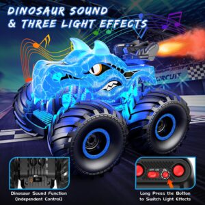 Scientoy Remote Control Car, 360° Rotating RC cars for boys 4-7 with Spray, Light & Sound, 2.4 GHz All Terrain Monster trucks, Dinosaur Toys for Kids 3 4 5 6 7 8 with 2 Batteries, Gifts for Boys Girls