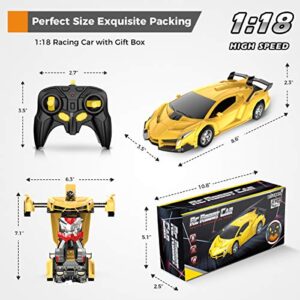 Desuccus Remote Control Car, Transform Robot RC Car for Kids, 2.4Ghz 1:18 Scale Model Racing Car with One-Button Deformation, 360°Drifting, Transforming Robot Car Toy Gift for Boys and Girls