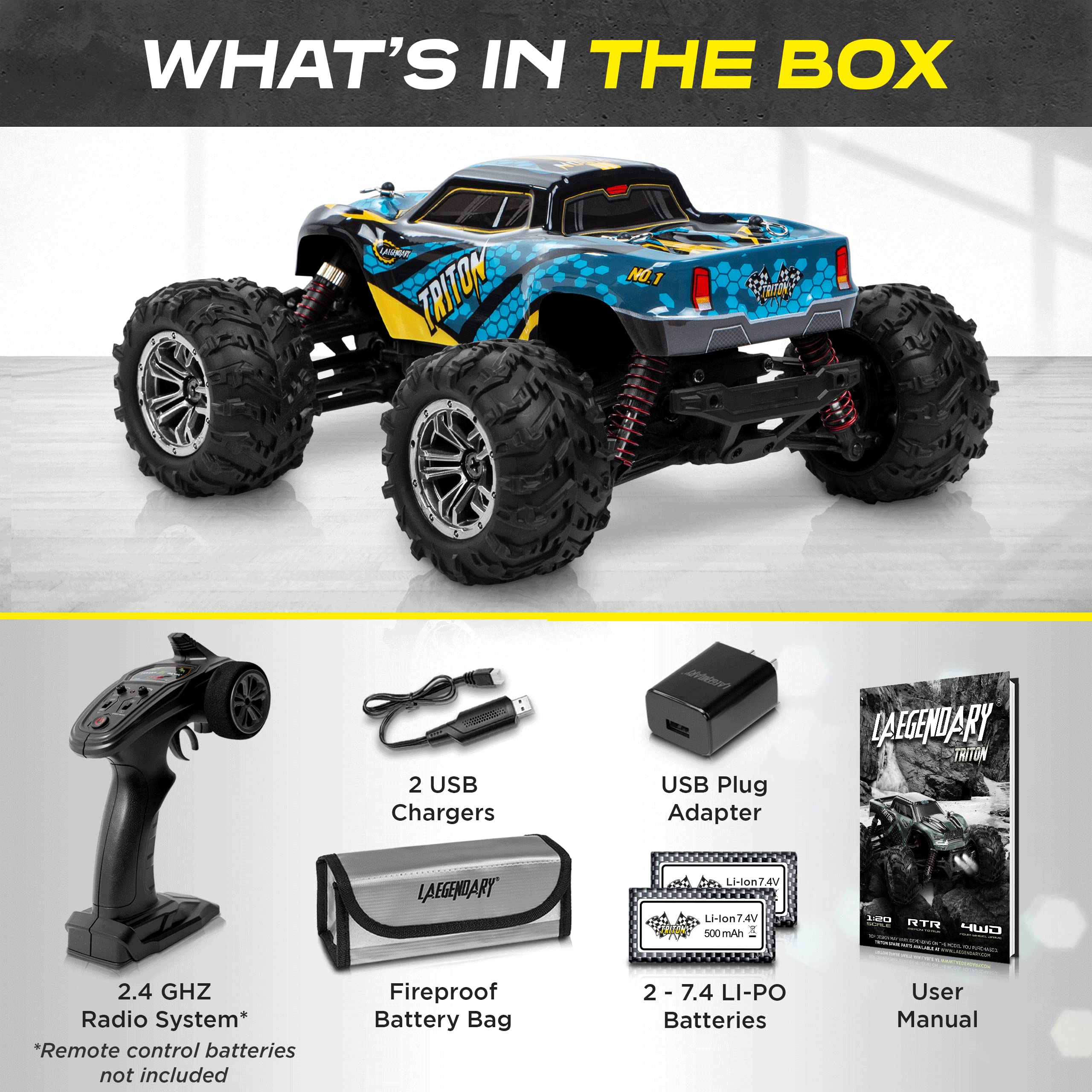 LAEGENDARY 1:20 Scale 4x4 Off-Road RC Truck - Hobby Grade Brushed Motor RC Car with Batteries, Waterproof Fast Remote Control Car for Adults