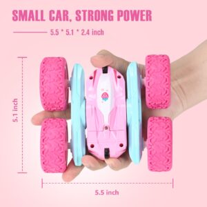 NUOKE Remote Control Car, Pink RC Cars for Girls, Rechargeable RC Truck, 2.4Ghz Double Sided 360° Rotating Stunt Car Toy with Headlights, Birthday Gift for Kids Age 3+