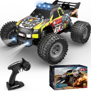 remote control car for boys & girls, all terrain & off-road monster truck with flash led,2 rechargeable batteries for 80 mins play,2.4ghz, perfect birthday