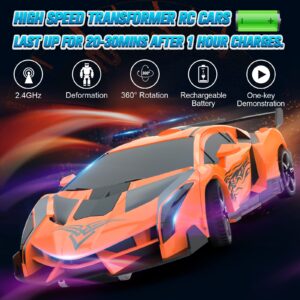 BLUEJAY Transform Rc Cars for Boys 4-7 8-12, 2.4Ghz 1:18 Scale Remote Control Car Transforming Robot, One-Button Deformation 360° Rotation and Drift Car Toy Gifts for Boys 3-5