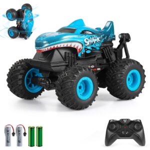 dyodyorc remote control car, 2.4ghz all terrain shark monster truck toys, rc truck with music, 3 lighting effects, 360 stunt capable, all included ready to run, toy gifts for boys and girls (blue)