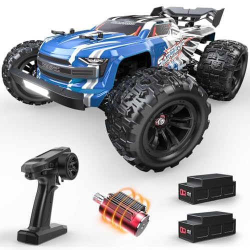 DEERC Fast Brushless RC Car for Adults, Max 42mph with 3S(not included), 1:16 4x4 High Speed RC Truck with 2 Lipo Batteries,All Terrains RC Monster Truck, Off Road Electric Vehicle Gift