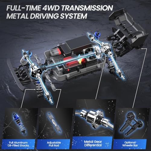 DEERC Fast Brushless RC Car for Adults, Max 42mph with 3S(not included), 1:16 4x4 High Speed RC Truck with 2 Lipo Batteries,All Terrains RC Monster Truck, Off Road Electric Vehicle Gift