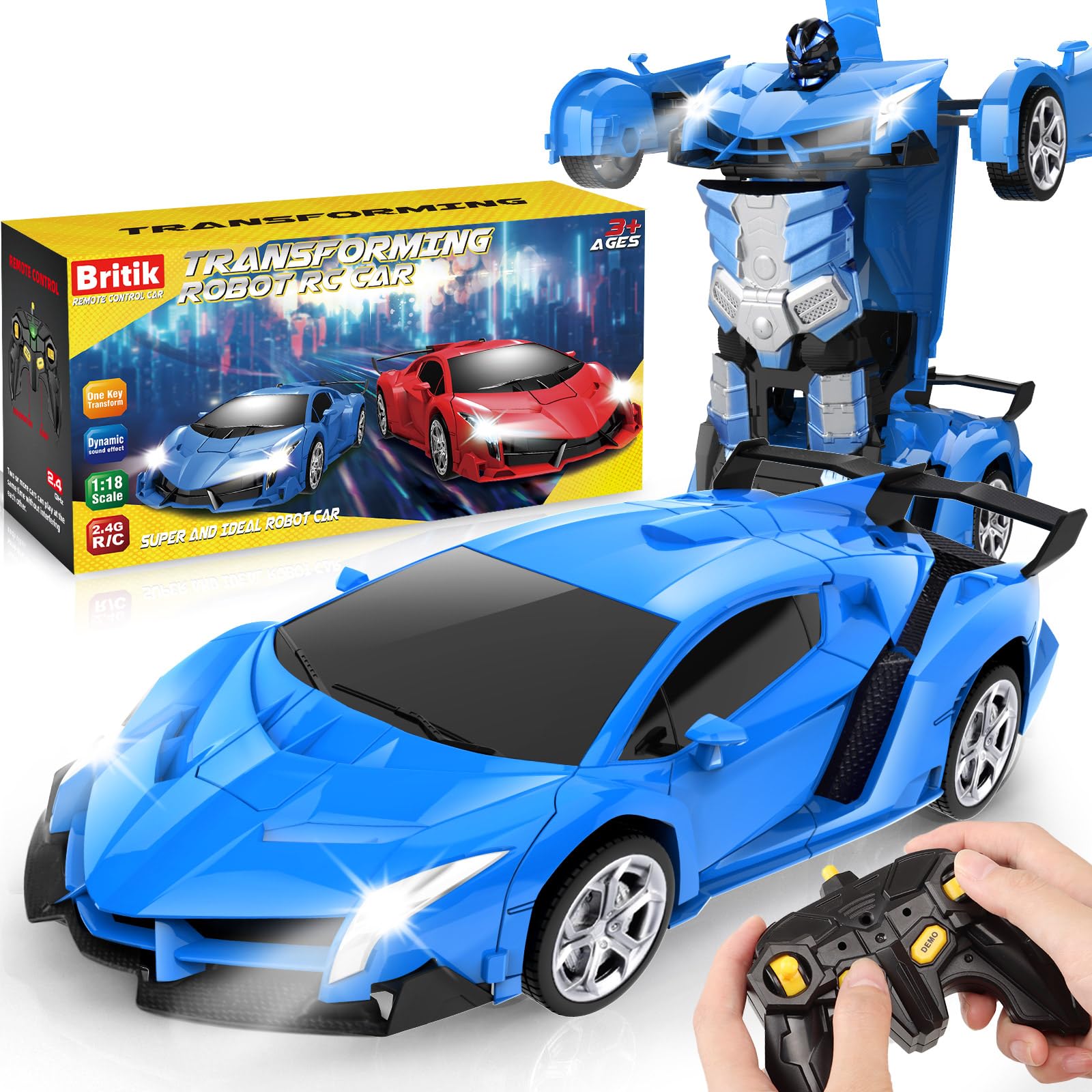 Britik Transform Remote Control Car Toy for Kids 4 5 6 7 8, Remote Control Car for Boys 4-7, Transform Cars for Boys 4-6, Toy Car 5 Year Old Boy, Toys for 3 4 5 6 7 8 9 10 11 12 Years Old Boy