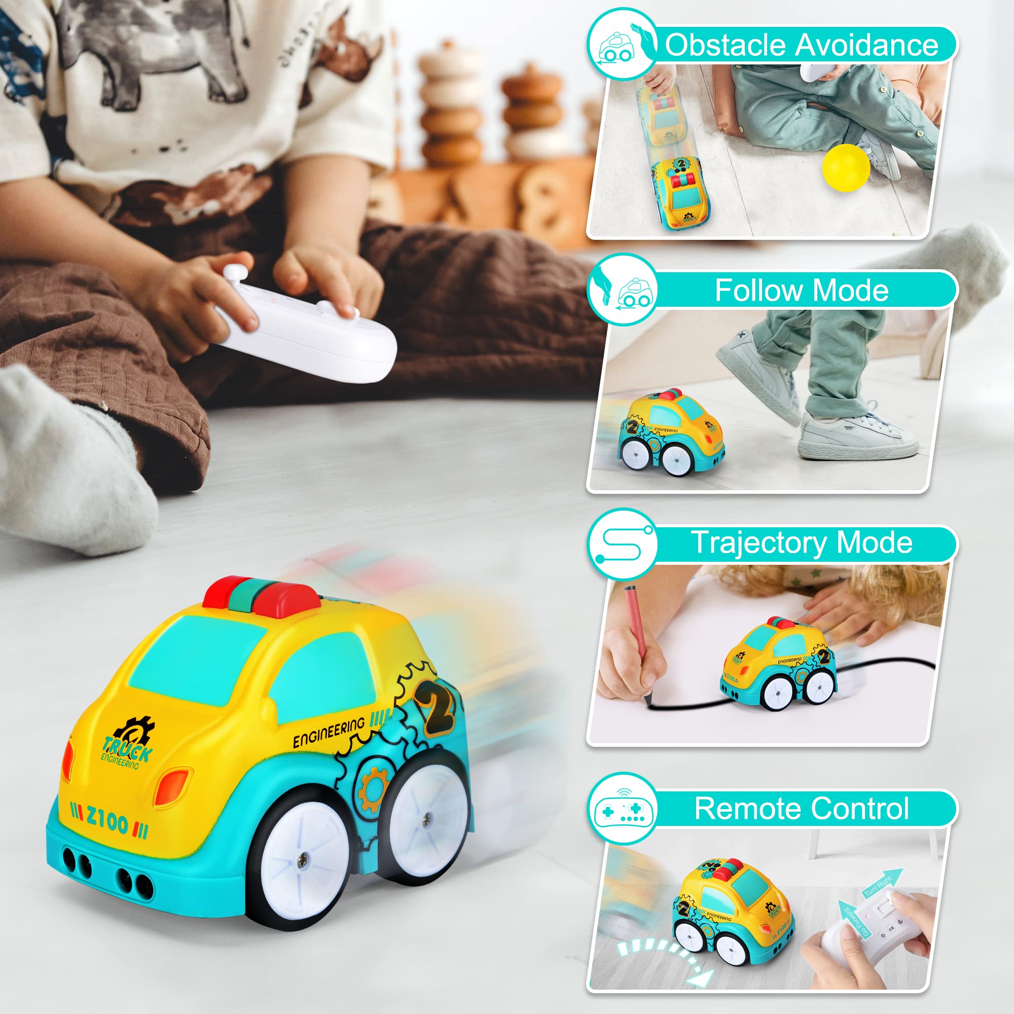 ZornRC Remote Control Car for Toddlers, Inductive Hand Controlled RC Car DIY Track Mini RC Car with Activity Play Map 360°Rotating Rechargeable Remote Control Cars for Boys 3-5