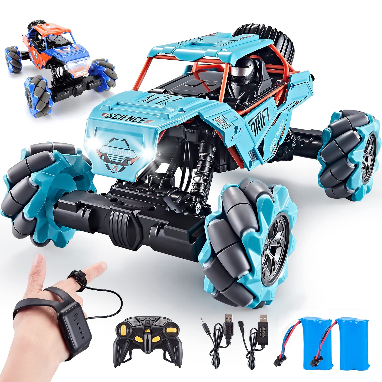 TADOZIC 1:14 Scale 4WD Metal Gesture Sensor RC Car, 360° Rotating Hand Controlled Monster Truck All Terrains Remote Control Car Vehicle Stunt Car with Rechargeable Batteries for Boys Kids and Adults