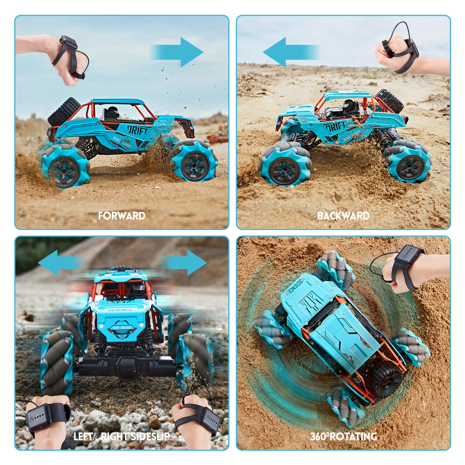 TADOZIC 1:14 Scale 4WD Metal Gesture Sensor RC Car, 360° Rotating Hand Controlled Monster Truck All Terrains Remote Control Car Vehicle Stunt Car with Rechargeable Batteries for Boys Kids and Adults