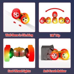 28℃ Remote Control Car Stunt RC Cars, 4WD Rechargeable RC Truck with Headlights Wheel Lights, Double Sided 360 Flips Stunt Toy Car for Kids Boys Girls 6 Year Old Christmas Birthday Gift (Orangered)