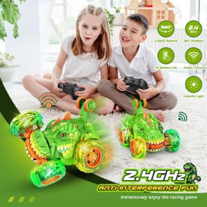 Toys for 3-10 Year Olds Boys,Remote Control Car RC Cars, Dinosaur Car 360° Rotate RC Dino Cars with Wheel Light,2.4Ghz Fast Stunt RC Truck, Toys for Kids Outdoor Toys Birthday