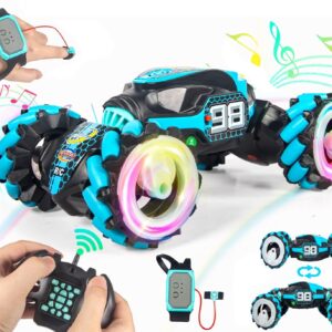 Boxgear 1:12 Gesture Sensing RC Stunt Car Off-Road, Four-Wheel Drive, Sports Mode, 40 Min Standby Suitable for Any Terrain, 2.4G Gesture Controlled Double-Sided Remote-Control Car Toy for Kids, Blue