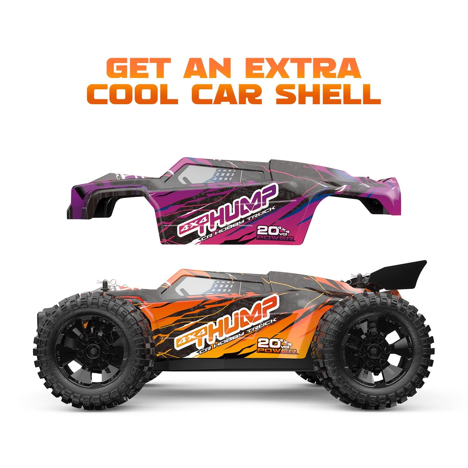 DEERC 200E 1:10 Large 3S Brushless High Speed RC Cars for Adults, 4X4 Fast RC Trucks W/Extra Shell LED Headlight, 60 KM/H, All Terrain Remote Control Car, Offroad Monster Truck for Boys,2 Battery