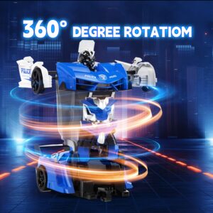 DEERC Transform Remote Control Car,2.4GHz Robot RC Cars,1:18 Scale Police Car Toy One-Button Deformation & 360° Rotating Drifting for Kids Boys Age 4-7 8-12 Birthday Xmas Gift