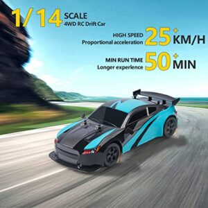 Rhybor GT RC Drift Car Remote Control Car Sport Racing Hight Speed Drift Cars, 1/14 RC Car for Adults Kids Gifts, 4WD 25KM/H RC Drift Vehicle with LED Lights