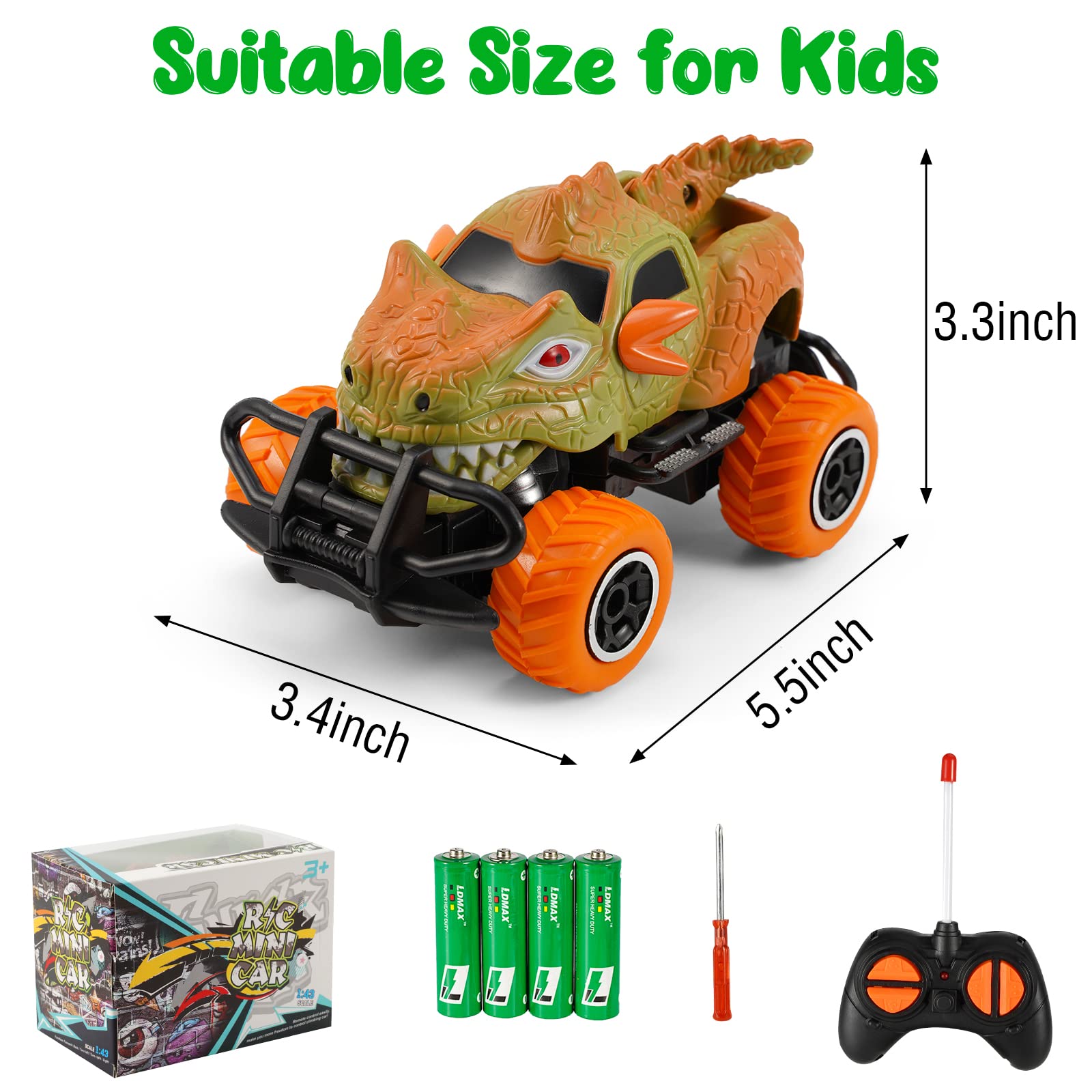 Kizeefun Remote Control Car for Toddlers, Mini Monster Truck RC Car for Kids, Boys and Girls 1: 43 Scale Toy for Toddlers and Kids 3 4 5 6 7 8 Year Old (4 AA Batteries Included)