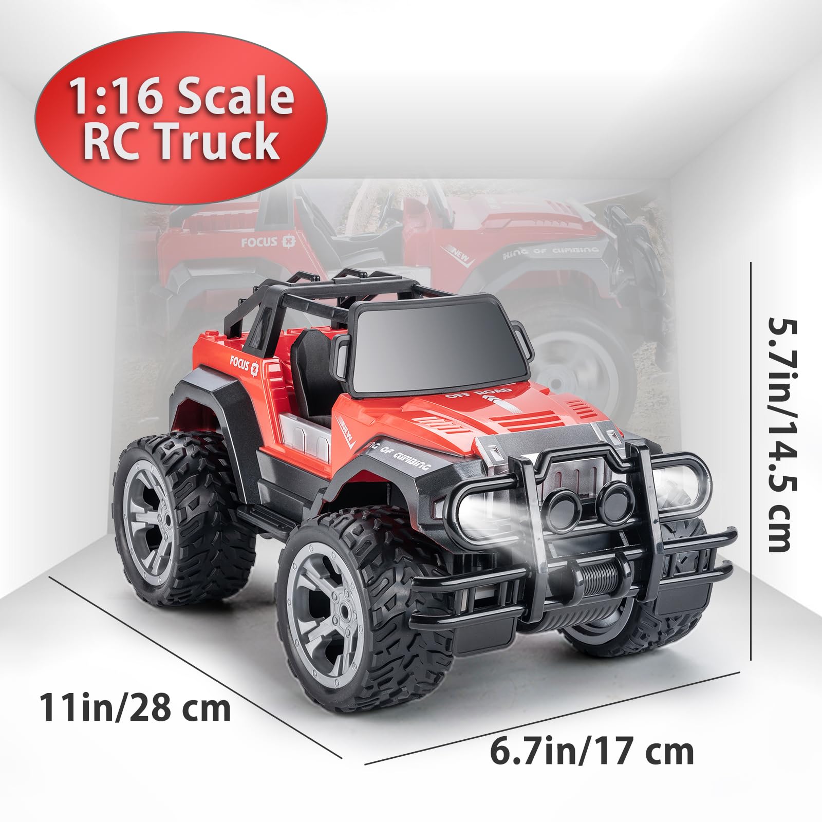 Carox Remote Control Car for Kids-1:16Remote Control Truck with Headlight and Storage Case-80mins Playtime RC Truck for All Terrain-Red Remote Control Jeep Toy for Boys Girls Kids (red)