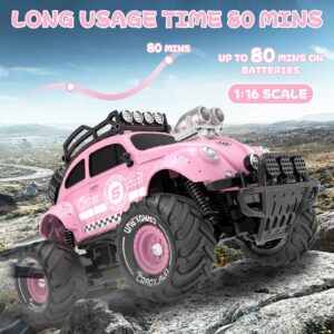 Carox Remote Control Car for Girls1:16 Scale-80 Mins Playtime Pink Classic Car with Cute LED Headlight for All Terrains-R/C Toys as Birthday for Girls (pink)