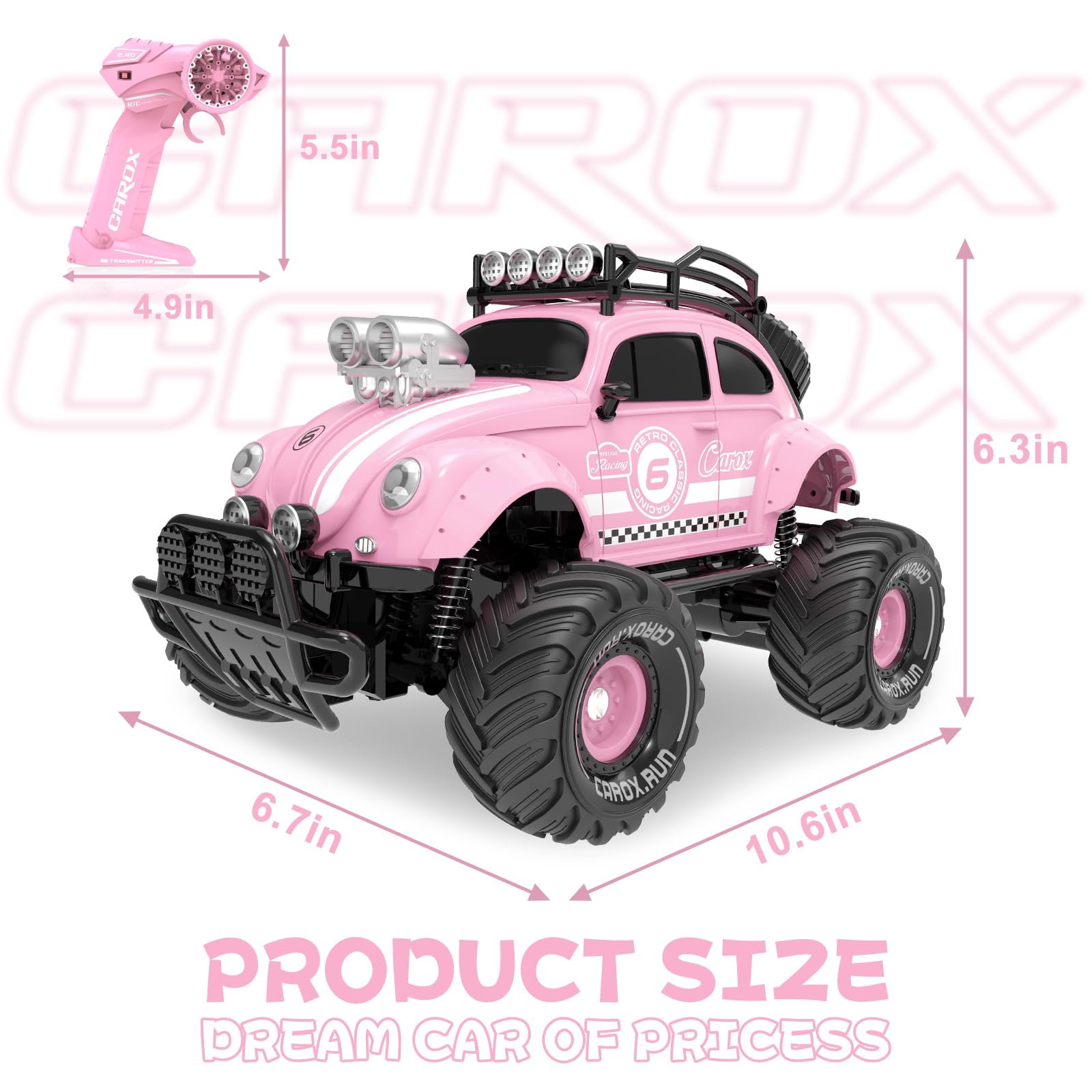 Carox Remote Control Car for Girls1:16 Scale-80 Mins Playtime Pink Classic Car with Cute LED Headlight for All Terrains-R/C Toys as Birthday for Girls (pink)