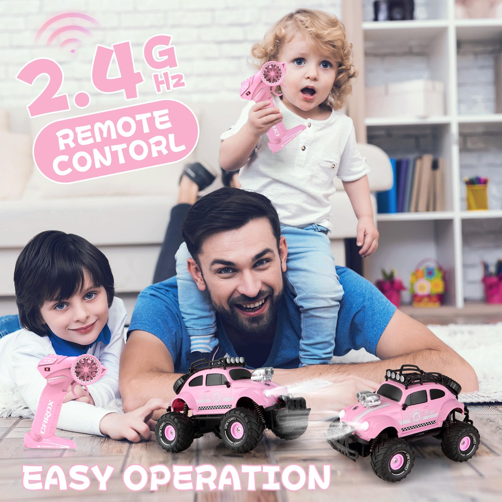 Carox Remote Control Car for Girls1:16 Scale-80 Mins Playtime Pink Classic Car with Cute LED Headlight for All Terrains-R/C Toys as Birthday for Girls (pink)