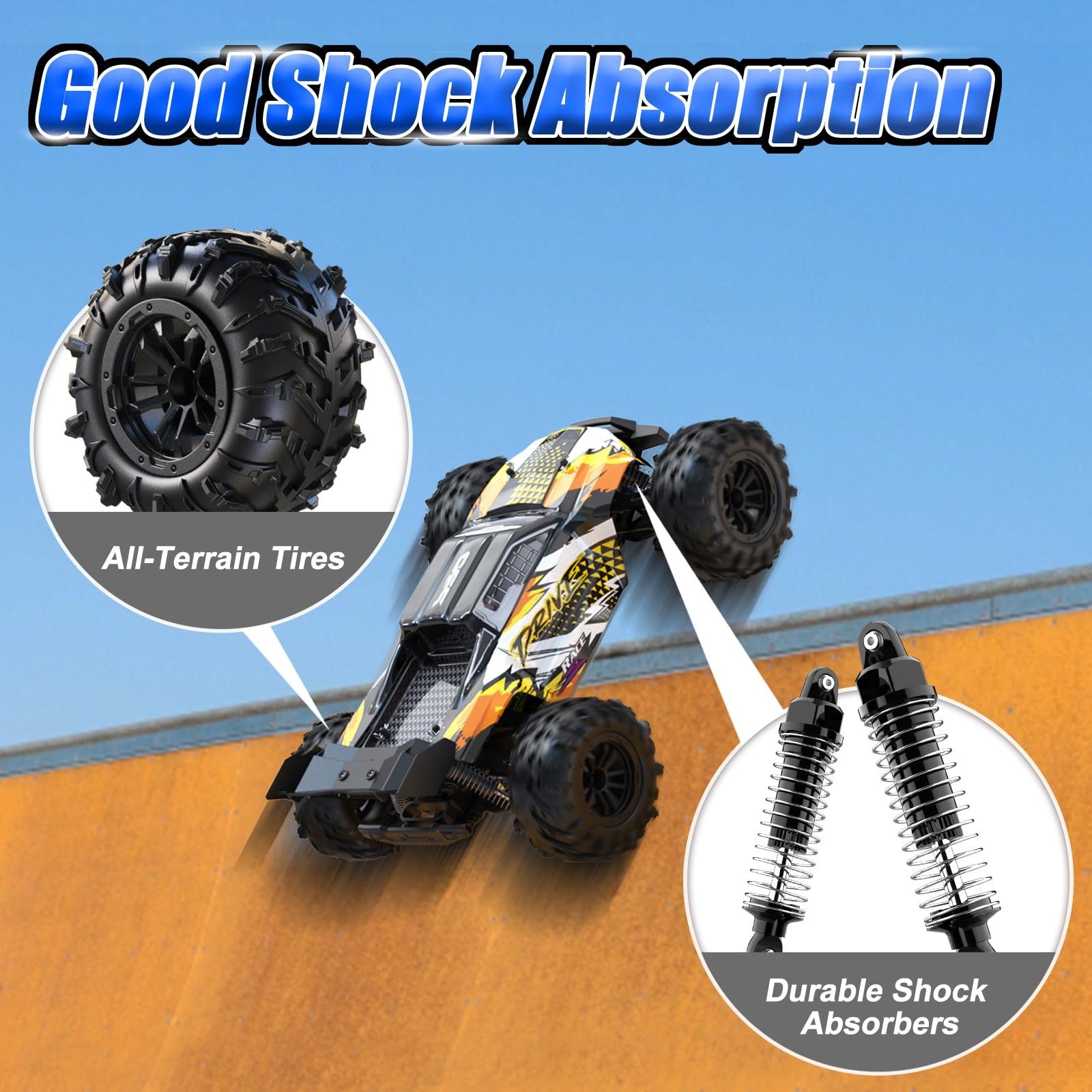 ScharkSpark Brushless RC Cars for Adults Fast 70 KPH, 4WD High Speed All Terrain RC Truck, Remote Control Car for Adults with 50 Min Runtime, 1:16 Offroad Monster Truck with Metal Parts & 2 Batteries