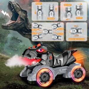 RC Cars Dinosaur Toys, 1:14 2.4 GHz Remote Control Car Monster Trucks With Light Music & Spray, 1200mAh Rechargeable RC Trucks Dinosaur Toys for Kids 5-7 8-12, Chrismas Gifts for Boys Kids (Black)