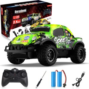 Desdoni Remote Control Car, Light Up RC Car Toys, 2.4GHz 1:24 Scale 15KM/H Off-Road with Cool LED Lights Racing Rechargeable Toy Car for Christmas Birthday Kids Boys Girls for 6-7 8-12 Year Old