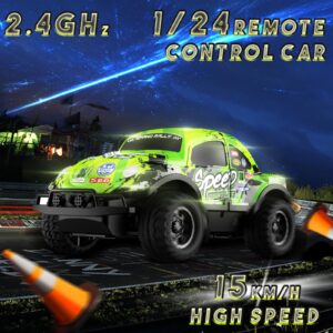 Desdoni Remote Control Car, Light Up RC Car Toys, 2.4GHz 1:24 Scale 15KM/H Off-Road with Cool LED Lights Racing Rechargeable Toy Car for Christmas Birthday Kids Boys Girls for 6-7 8-12 Year Old