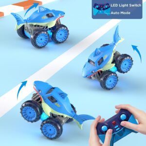 MaxTronic Amphibious Remote Control Car，Direct Charging Amphibious RC Cars with 2.4Ghz 4WD All Terrain Waterproof RC Shark Monster Truck Toys for Boys Girls 3-12 Years