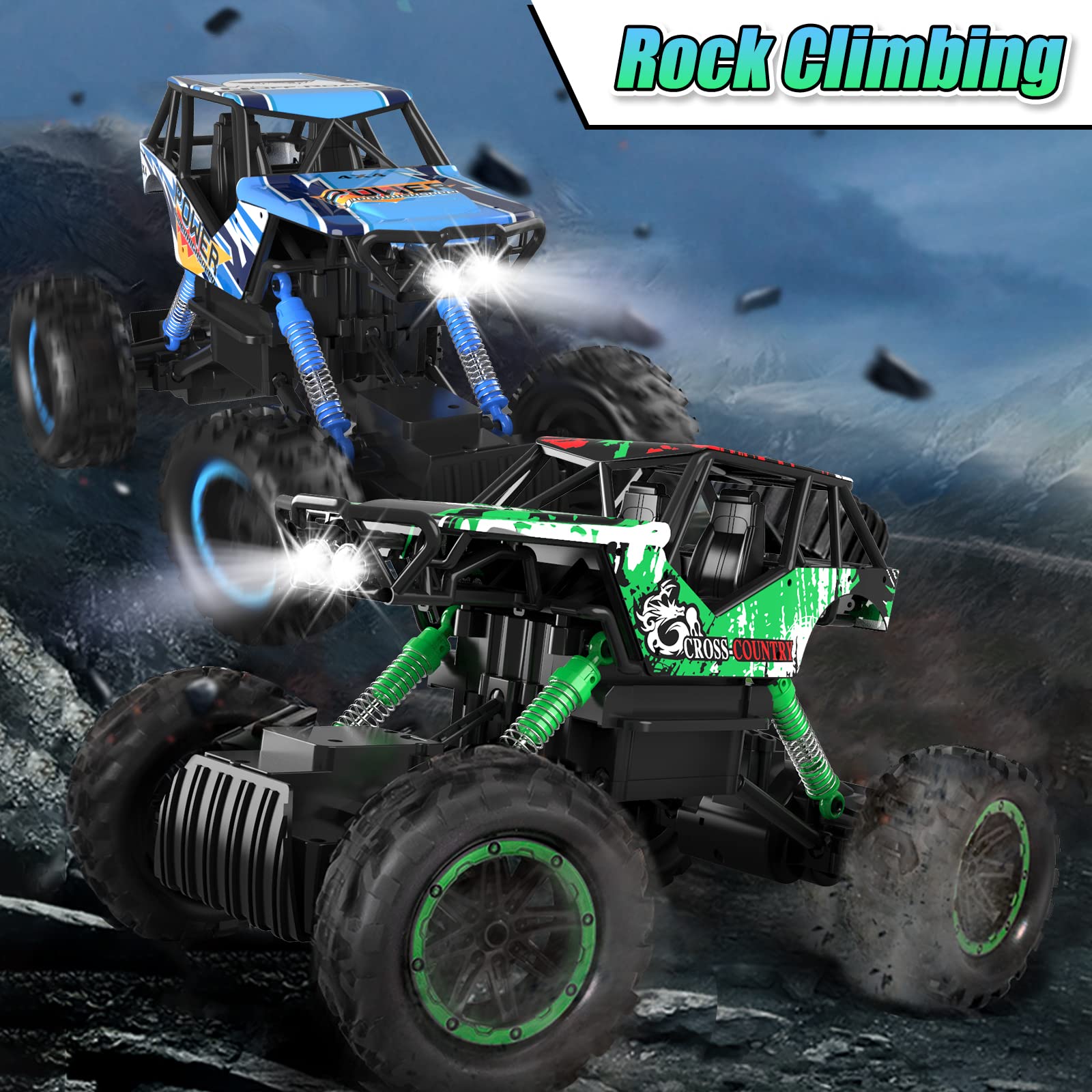 DOUBLE E 1:12 Scale Large Remote Control Car Monster Trucks for Boys with Head Lights 4WD Off All Terrain RC Car Rechargeable Vehicles Xmas Gifts for Kids