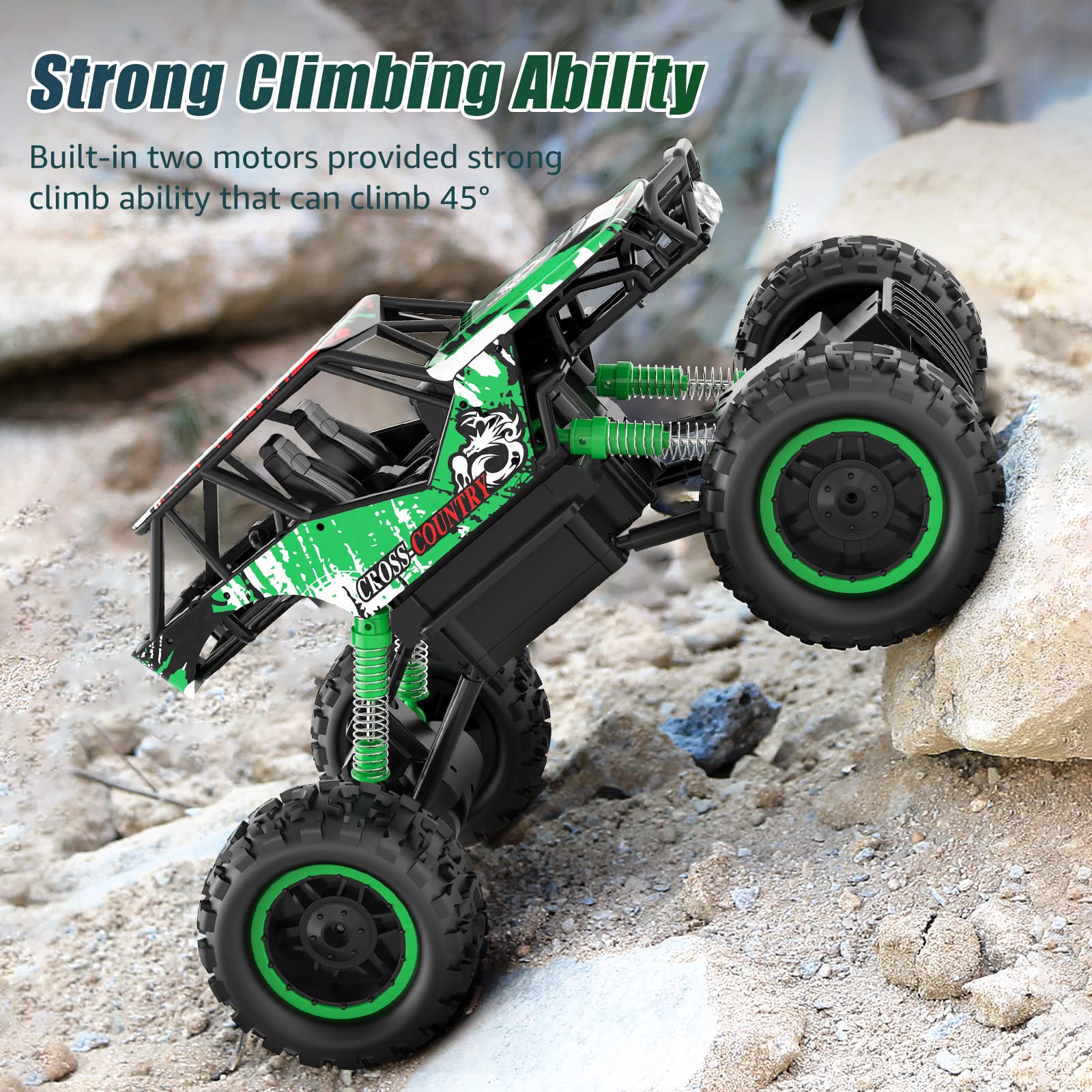 DOUBLE E 1:12 Scale Large Remote Control Car Monster Trucks for Boys with Head Lights 4WD Off All Terrain RC Car Rechargeable Vehicles Xmas Gifts for Kids