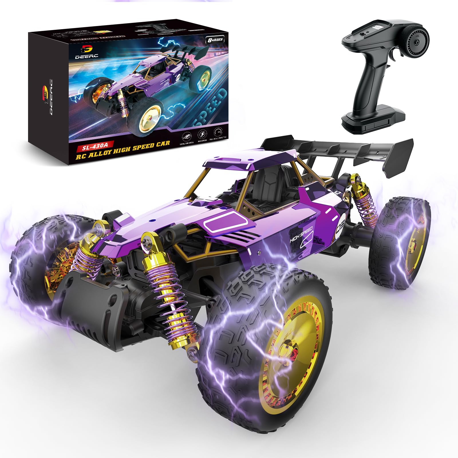 DEERC RC Car W/Metal Shell, Remote Control Monster Truck Proportional Throttle for 40 Min Play, All-Terrain 2.4GHz RTR Buggy for Boys Girls Beginners