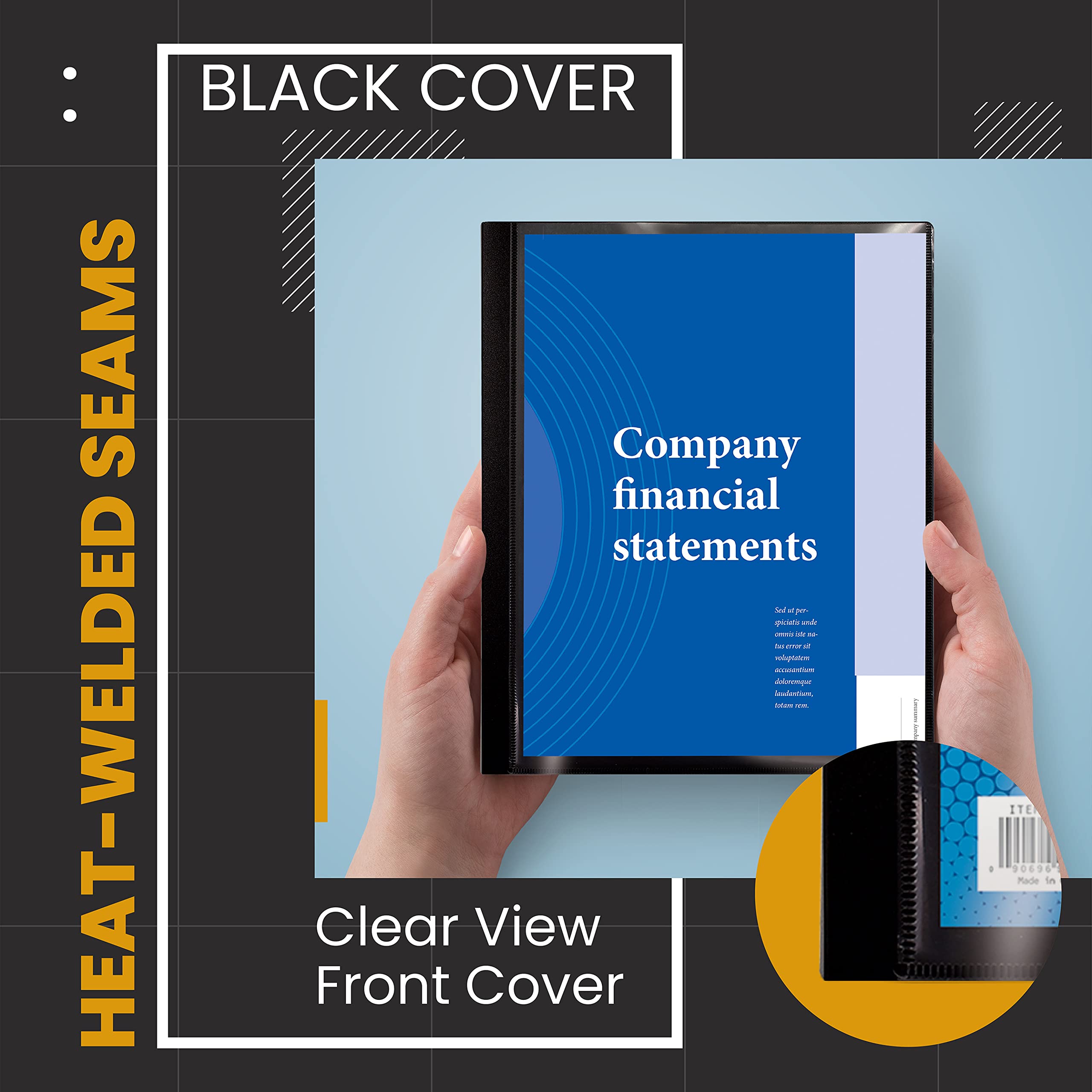 Better Office Products 12 Pocket Bound Presentation Book, Black with Clear View Front Cover, 24 Sheet Protector Pages, 8.5" x 11" Sheets, Art Portfolio, Durable Poly Covers, Letter Size, Black