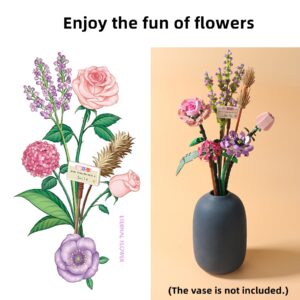 ZIYOSTAR Mini Bricks Flower Bouquet Building Sets, Artificial Flowers, DIY Unique Decoration Home, 547 Pieces Botanical Collection for Ages 8-12 yrs Old Girl for Gift (Not Compatible with Lego Set)