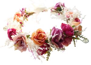 vivivalue rose flower crown boho flower headband hair wreath floral headpiece halo with ribbon wedding party festival photos pink