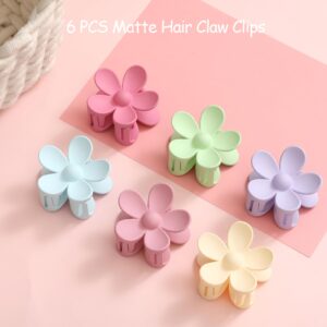 6PCS Flower Hair Clips, Matte Claw Clips for Women Girls, Flower Clips for Thick Thin Hair, Strong Hold Cute Claw Clips for Valentine's Day Gifts