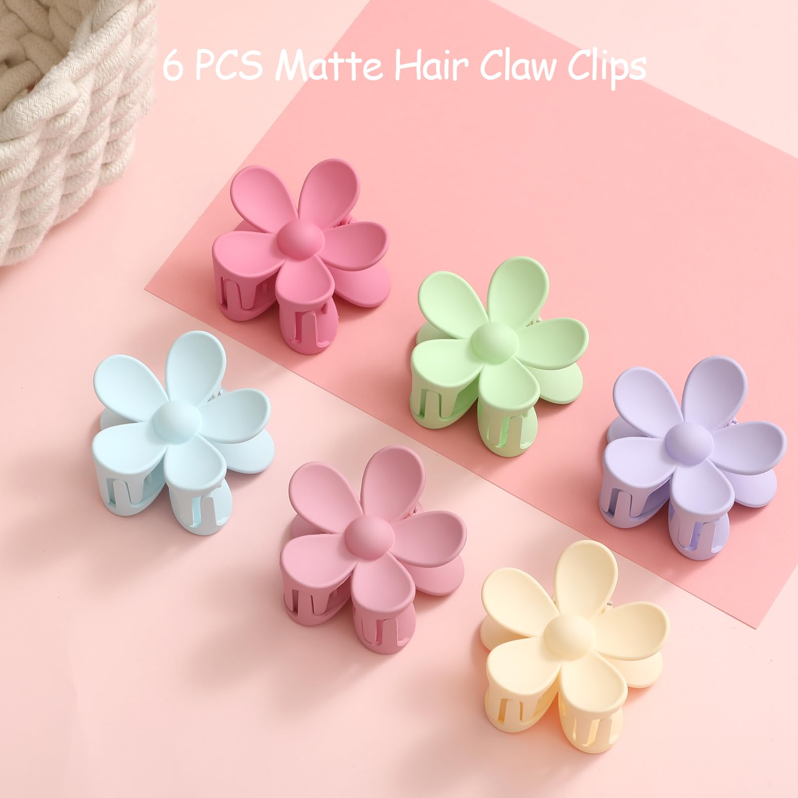 6PCS Flower Hair Clips, Matte Claw Clips for Women Girls, Flower Clips for Thick Thin Hair, Strong Hold Cute Claw Clips for Valentine's Day Gifts