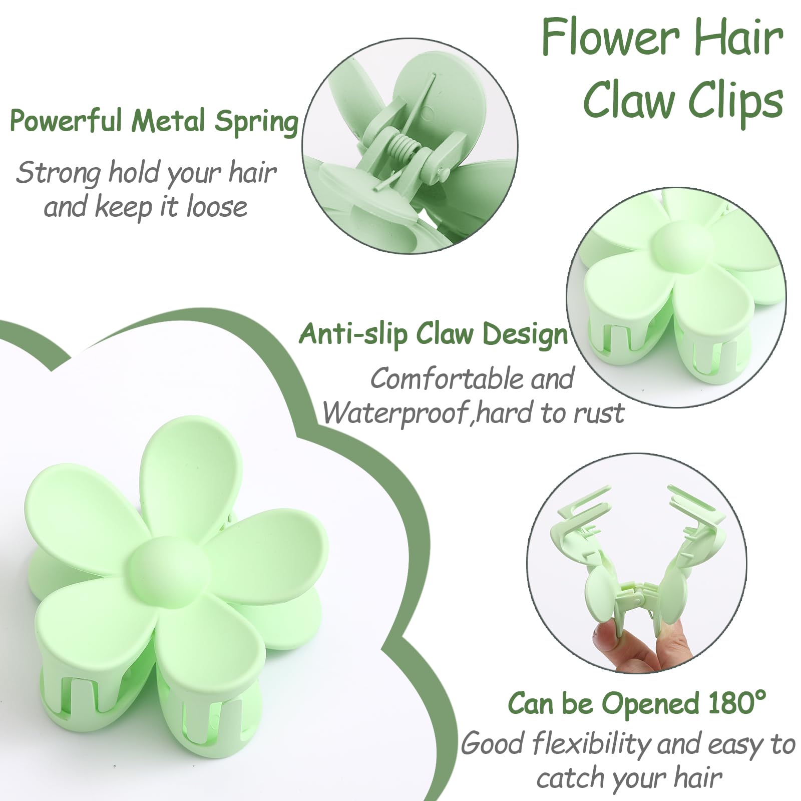 6PCS Flower Hair Clips, Matte Claw Clips for Women Girls, Flower Clips for Thick Thin Hair, Strong Hold Cute Claw Clips for Valentine's Day Gifts