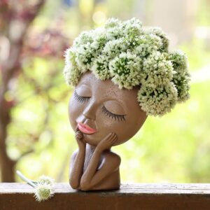 AIMEBBY Resin Head Face Planter Flower Pot for Indoor and Outdoor Plants with Drainage Hole (Large Size)…