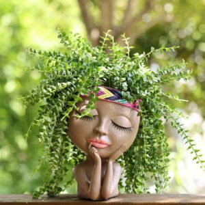 AIMEBBY Resin Head Face Planter Flower Pot for Indoor and Outdoor Plants with Drainage Hole (Large Size)…