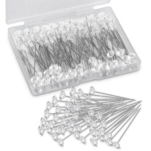 frociviny 100pcs bouquet pins, 2.1 inches corsage pins, diamond rhinestones crystal head pins，elegant boutonniere pin, straight floral pins, clear flower pins for wedding anniversaries diy craft