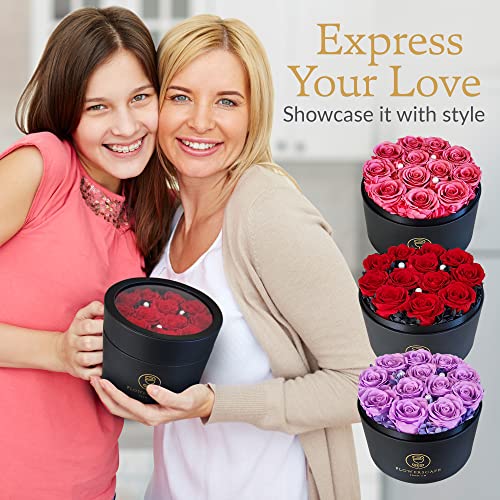 12 Forever Roses in a Box - Preserved Rose Bouquet - Valentines Mothers Day Anniversary Birthday Flowers for Women Mom Wife Girlfriend and Her (Round-Purple)