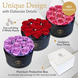 12 Forever Roses in a Box - Preserved Rose Bouquet - Valentines Mothers Day Anniversary Birthday Flowers for Women Mom Wife Girlfriend and Her (Round-Purple)