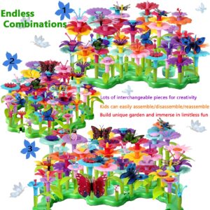 LANNEY Flower Building Toy Set, 200 Pcs Flower Garden Building Toys for Girls Boys 3 4 5 6 7 Year Old, Educational Stem Build Flower Garden Toy, Kids Toddler Birthday Gift Ideas