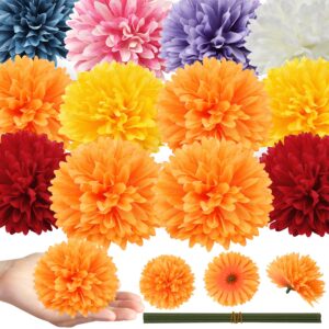 EIMMBD Marigold Flowers Heads Bulk 3.15", 40pcs Artificial Marigold Garland for Day of The Dead Decor Diwali Cinco de Mayo Fiesta Wedding Festival Party Home Decoration (Mixed Colors)