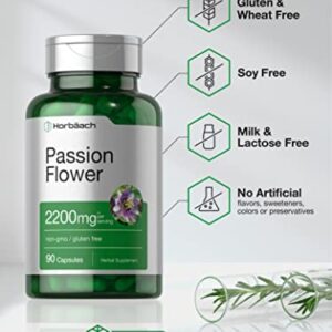 Passion Flower Capsules | 2200mg | 90 Count | Non-GMO & Gluten Free Extract Supplement | by Horbaach